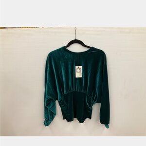 Bnwt THML Teal Long sleeve velvet top size small